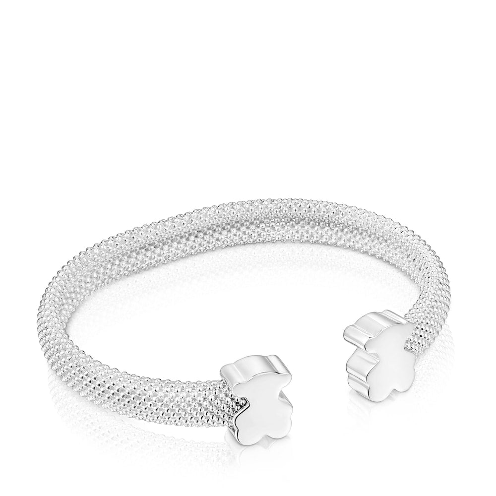 Silver Bangle 12 mm bear motifs Icon Mesh
