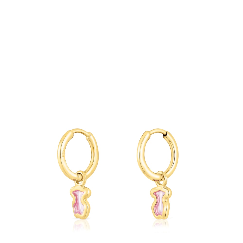 Silver vermeil Gregal pink bear hoop earrings |