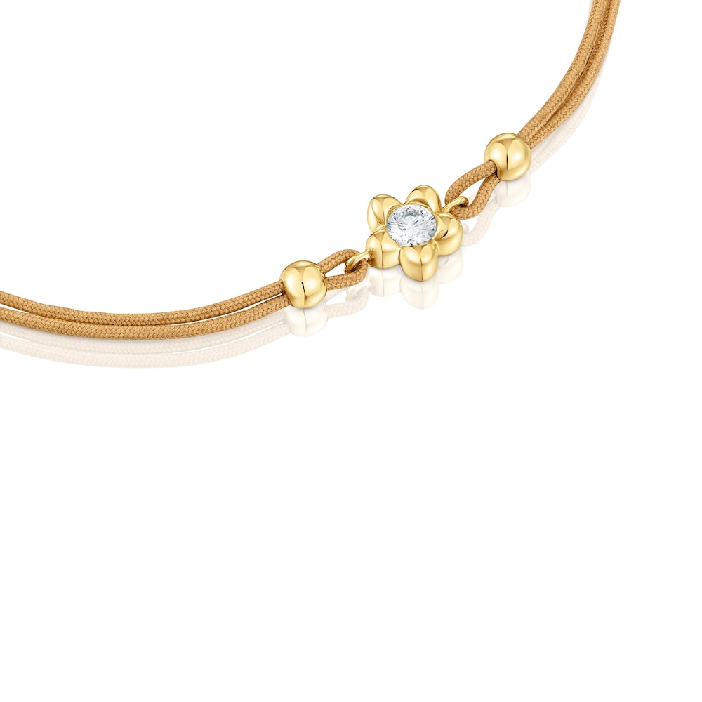 Gold Bracelet with lab-grown diamond and camel-colored nylon Lili |