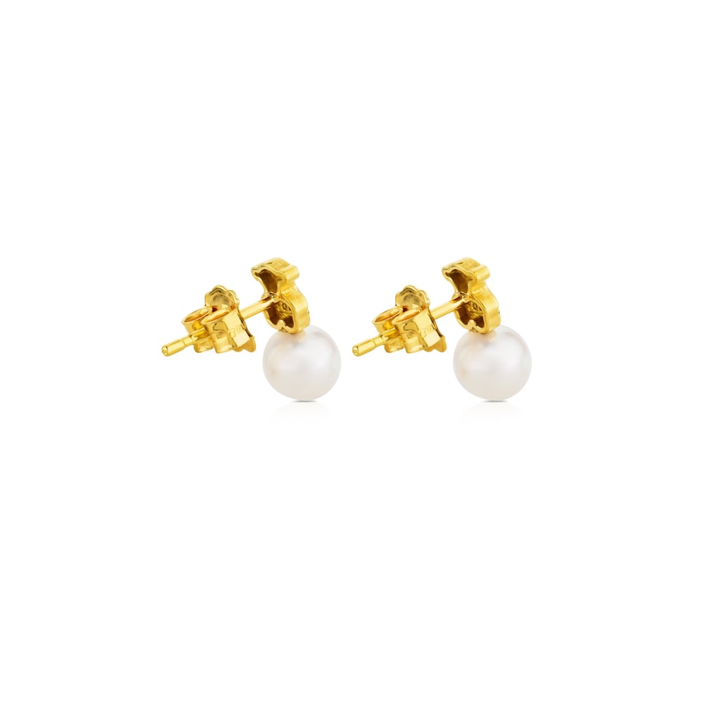 Gold Puppies Earrings with Pearls and Bear motif |
