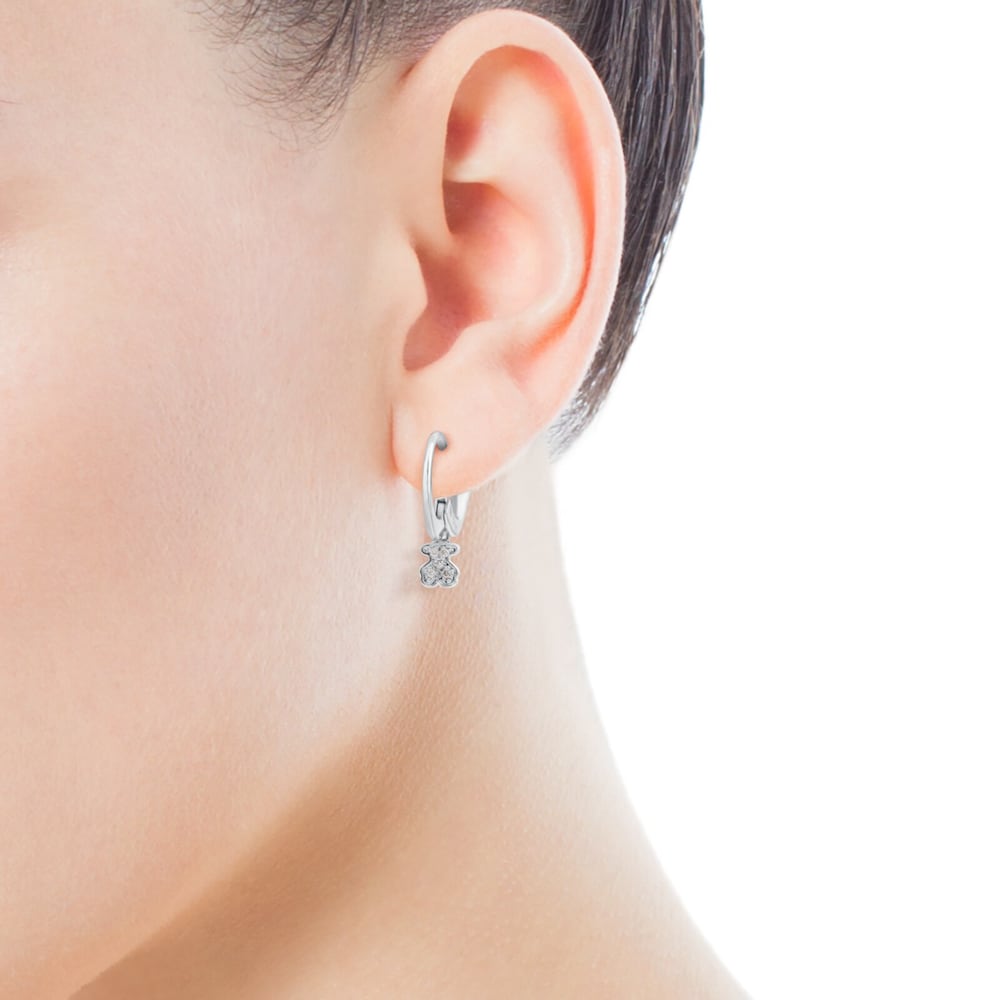 White Gold Puppies Earrings Bear motif |