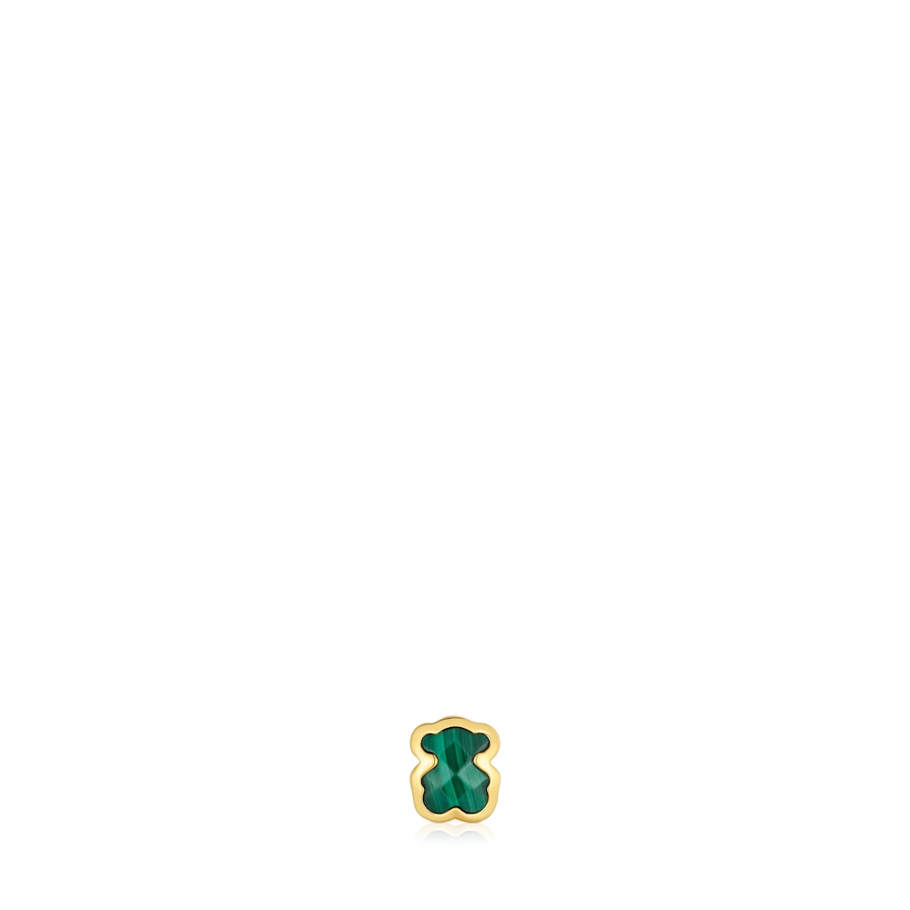 7mm 18kt gold plating over silver and malachite Charm bear motif Basics