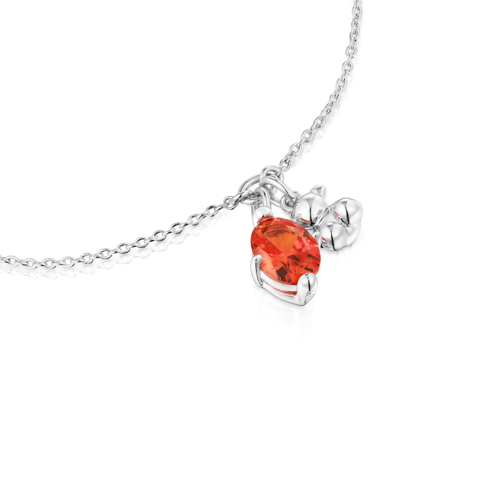 Silver bear motif chain Bracelet with lab-grown orange sapphire Bold Bear LGG |