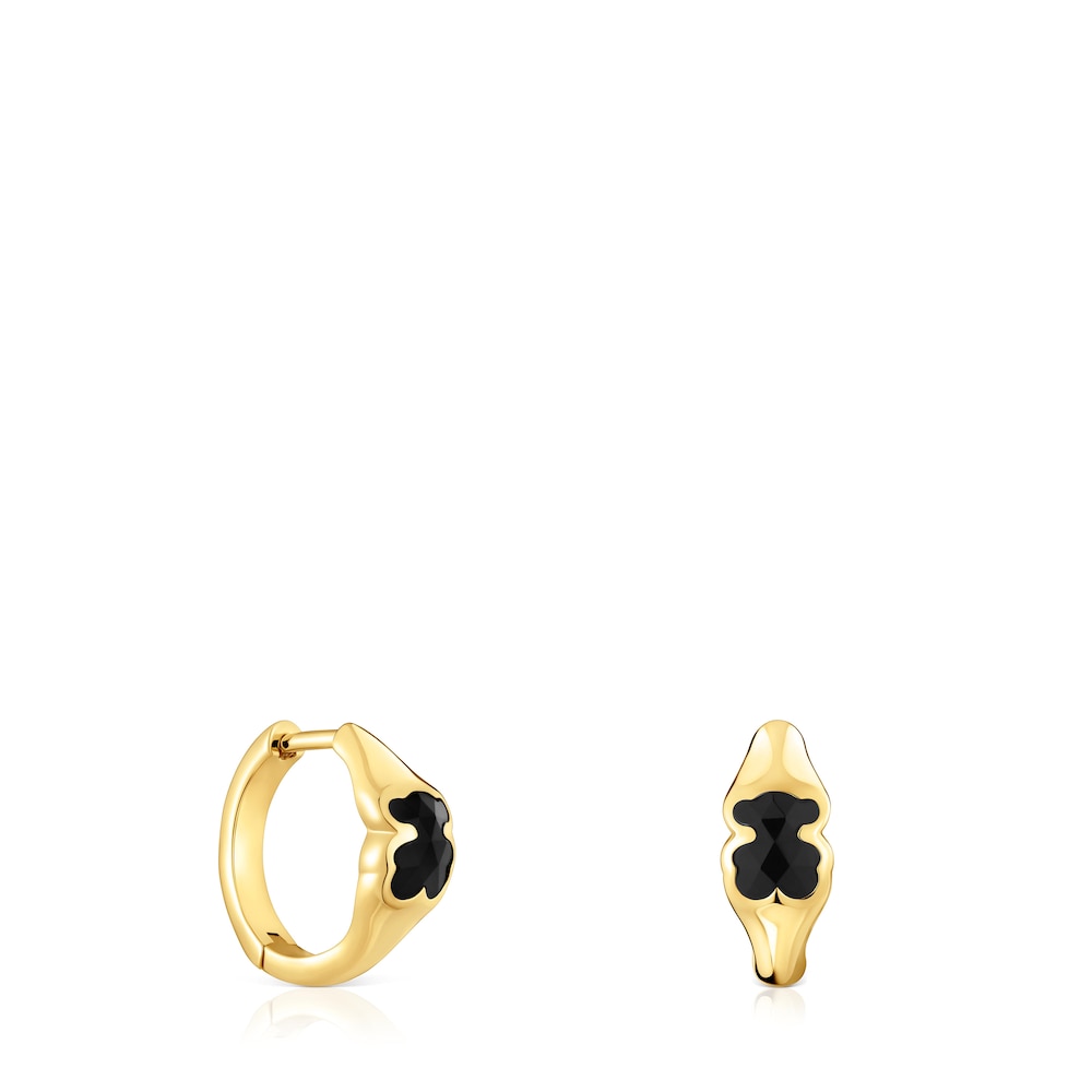 10 mm 18kt gold over silver Hoop earrings with onyx bear motif Icon Color |