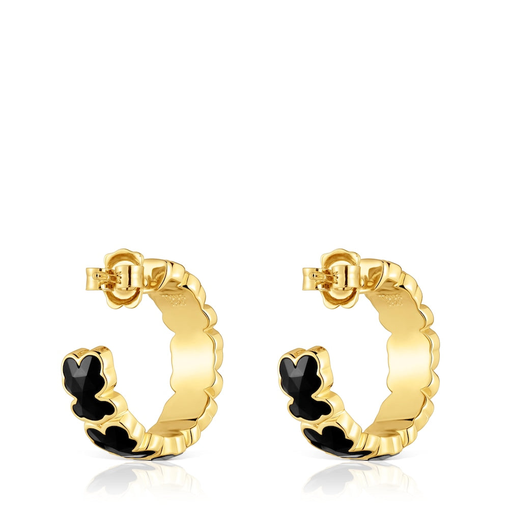 18kt gold over silver Hoop earrings with onyx bear motif Icon Color |