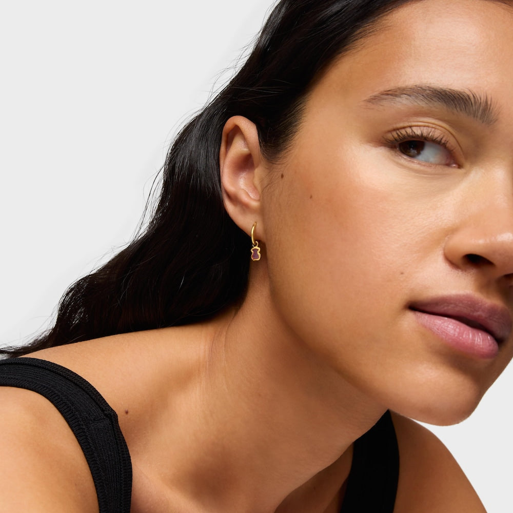 Silver vermeil Gregal pink bear hoop earrings |