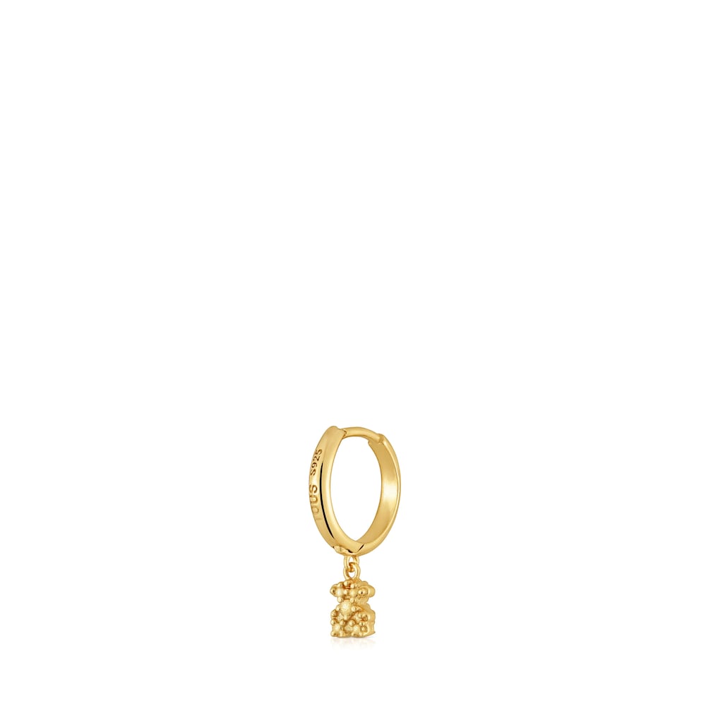 Short Hoop individual earring with 18kt gold plating over silver and bear motif Grain |