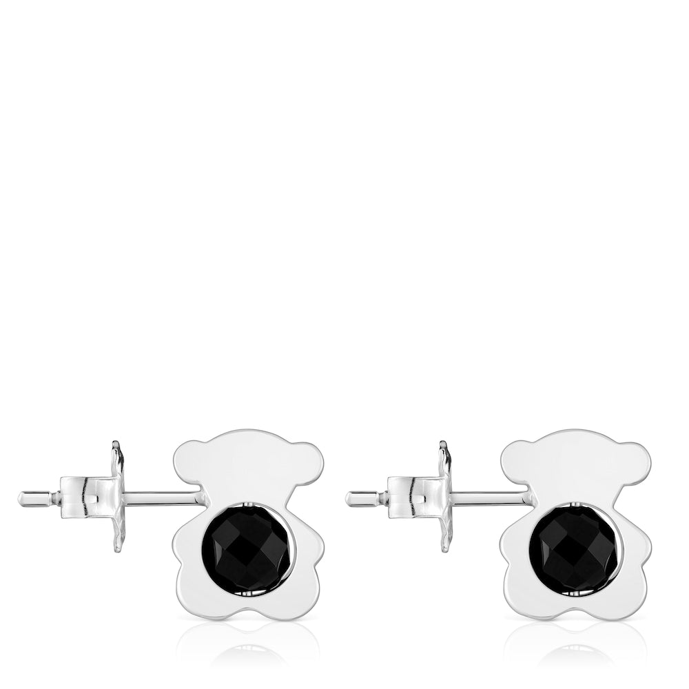 Small silver with onyx 12 mm bear Earrings I-Bear |