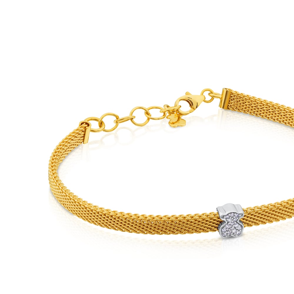 Yellow and white Gold Icon Mesh Bracelet with Diamonds Bear motif