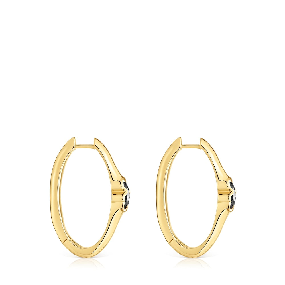 26 mm 18kt gold over silver Hoop earrings with onyx bear motif Icon Color |