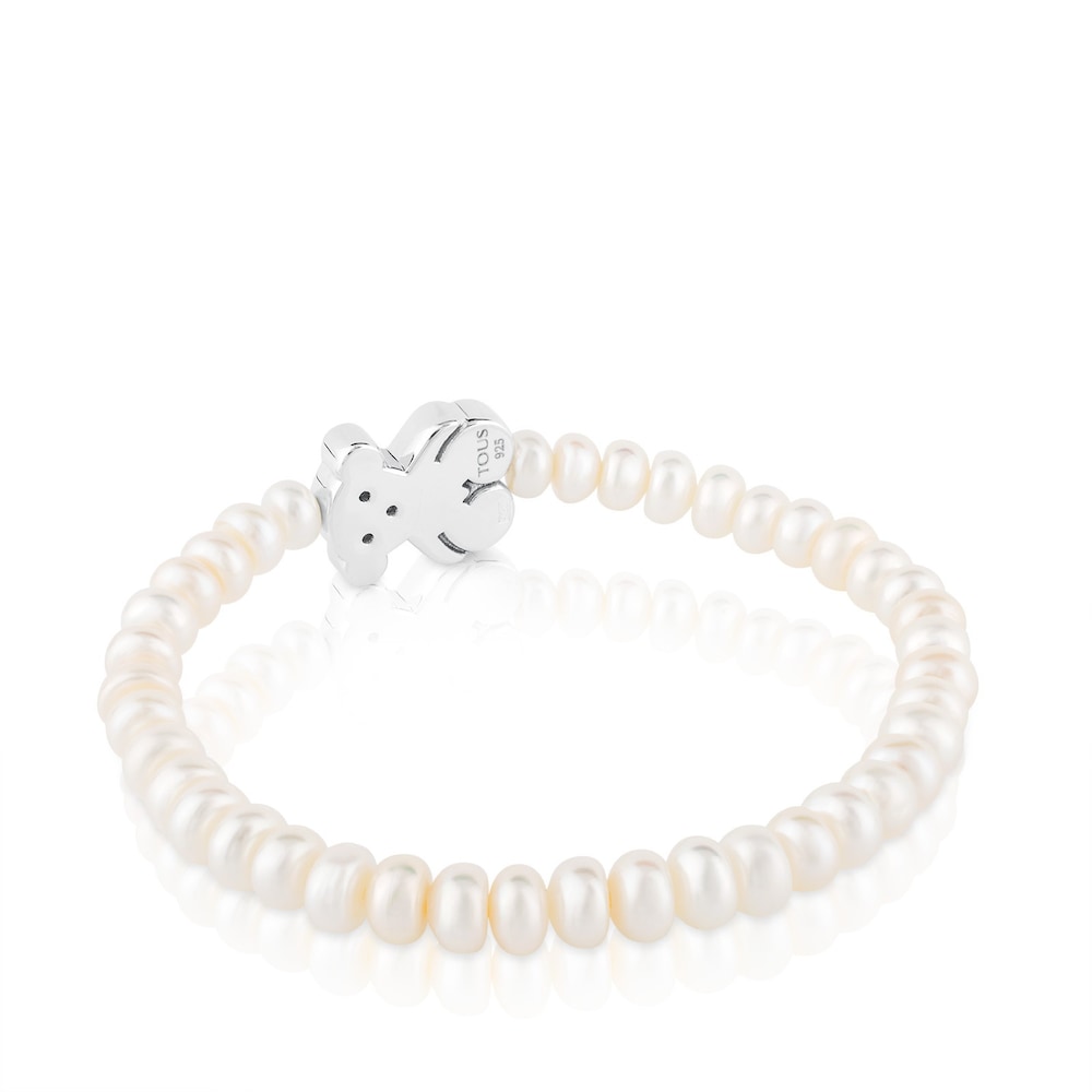 Pearls Sweet Dolls Bracelet with Silver Bear motif
