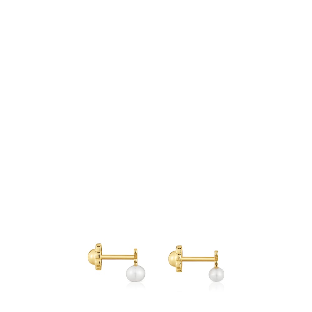 Gold Puppies Earrings with bear motif with a cultured pearl |