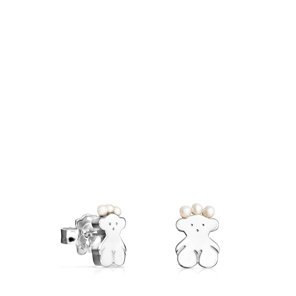 Silver Real Sisy bear Earrings with Pearls |