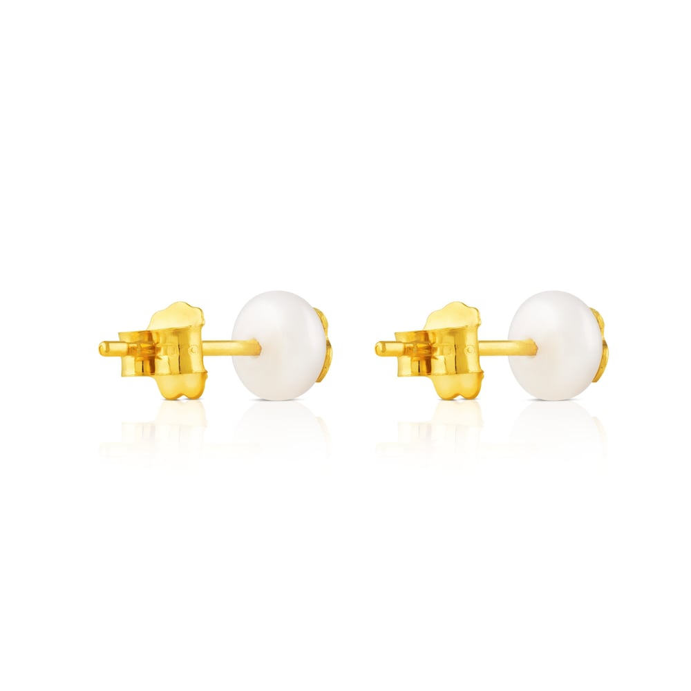Gold Bear Earrings with Pearls |