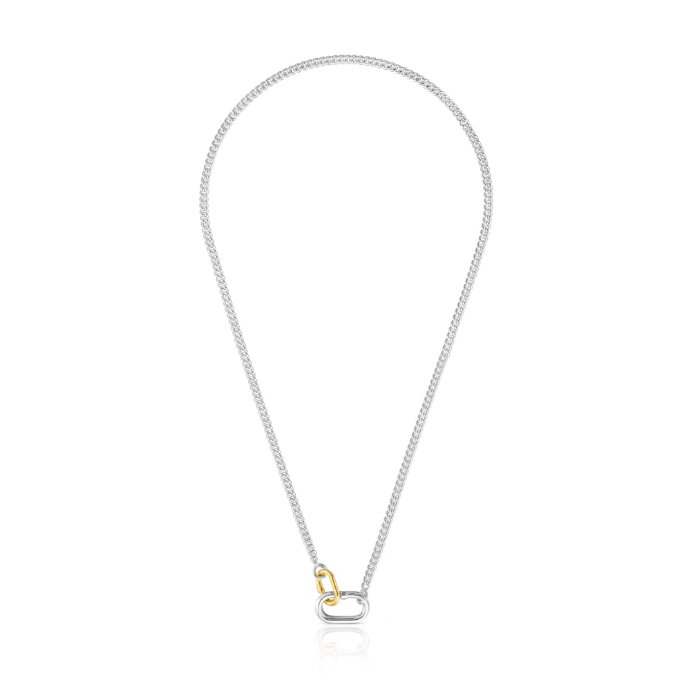 Short silver Necklace with two-tone rings Hold Oval |