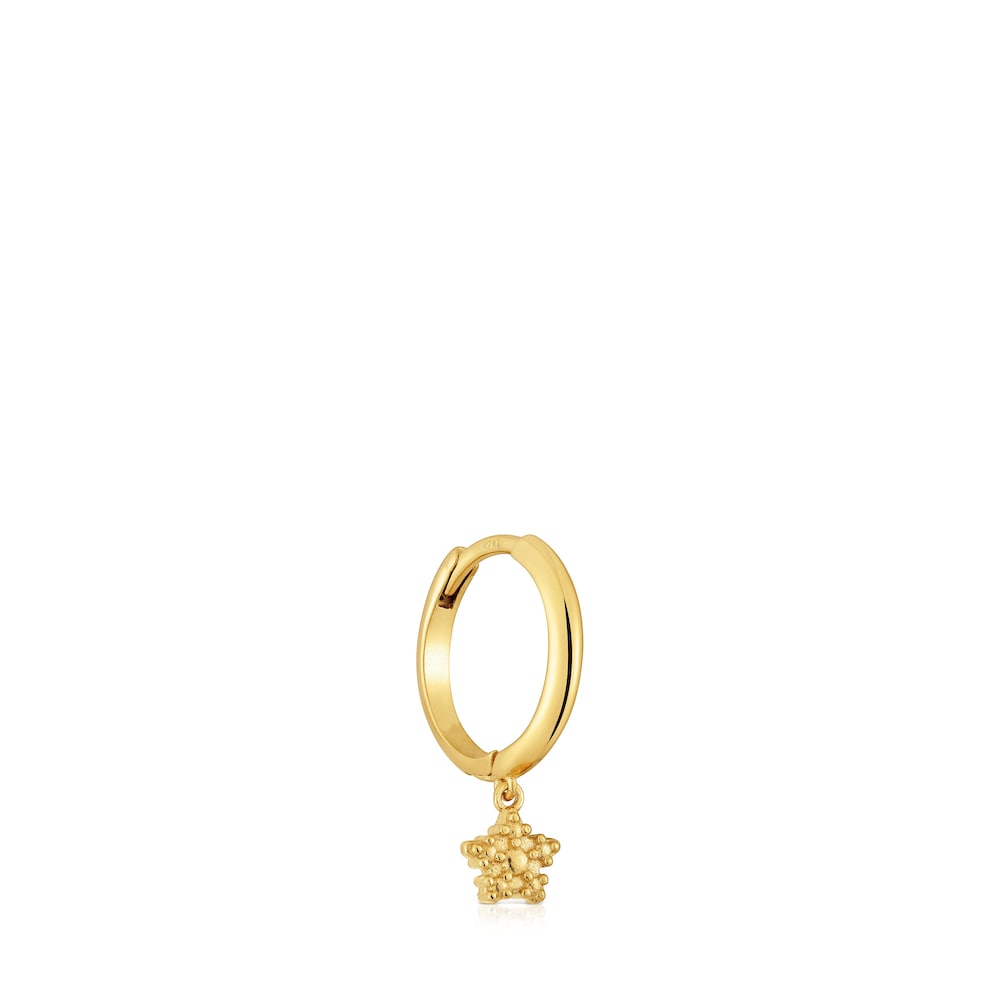 Short Hoop individual earring with 18kt gold plating over silver and star motif Grain |