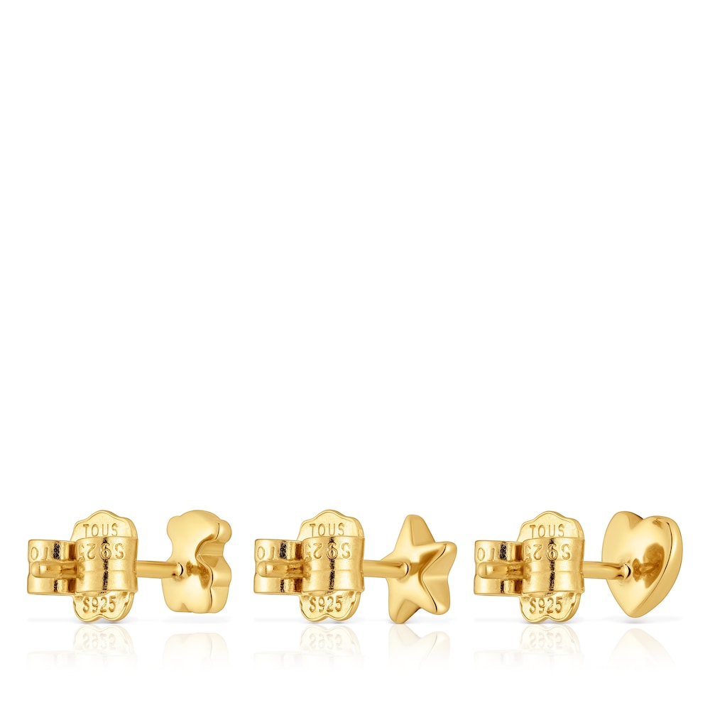 Pack of three 18kt gold plating over silver Earrings with motifs Bold Motif