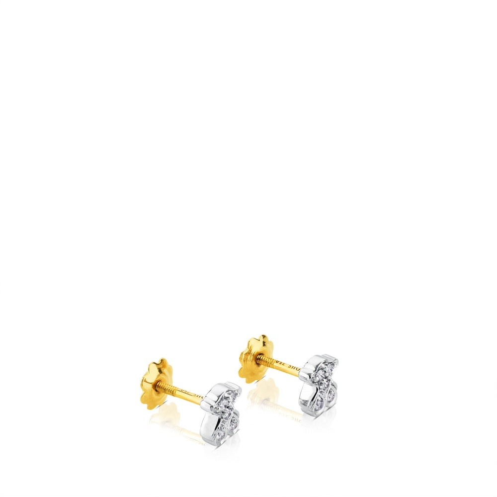 Gold Puppies earrings with diamonds bear motif |