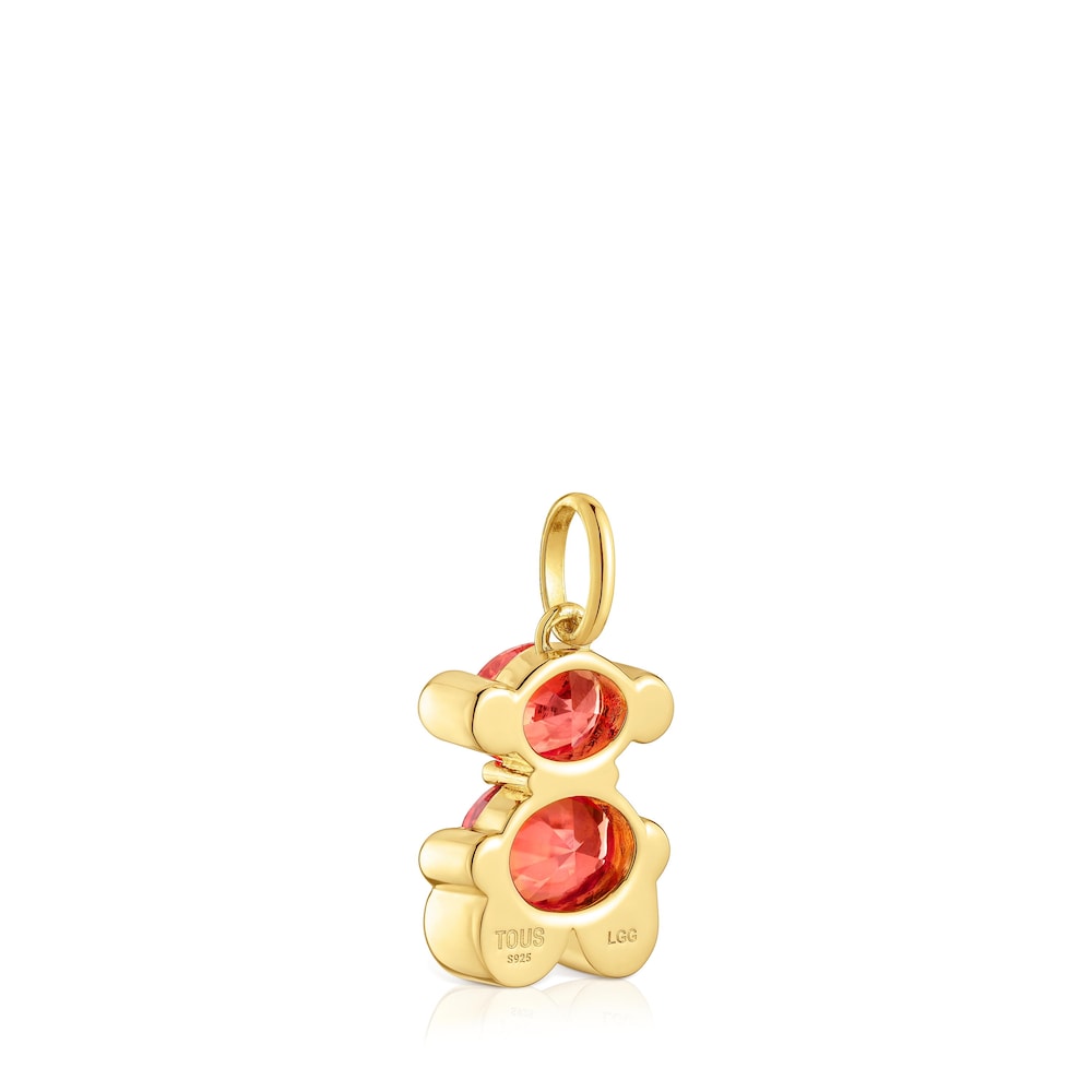Small bear motif pendant with 18kt gold plating over silver and lab-grown orange sapphire Color Bear LGG |