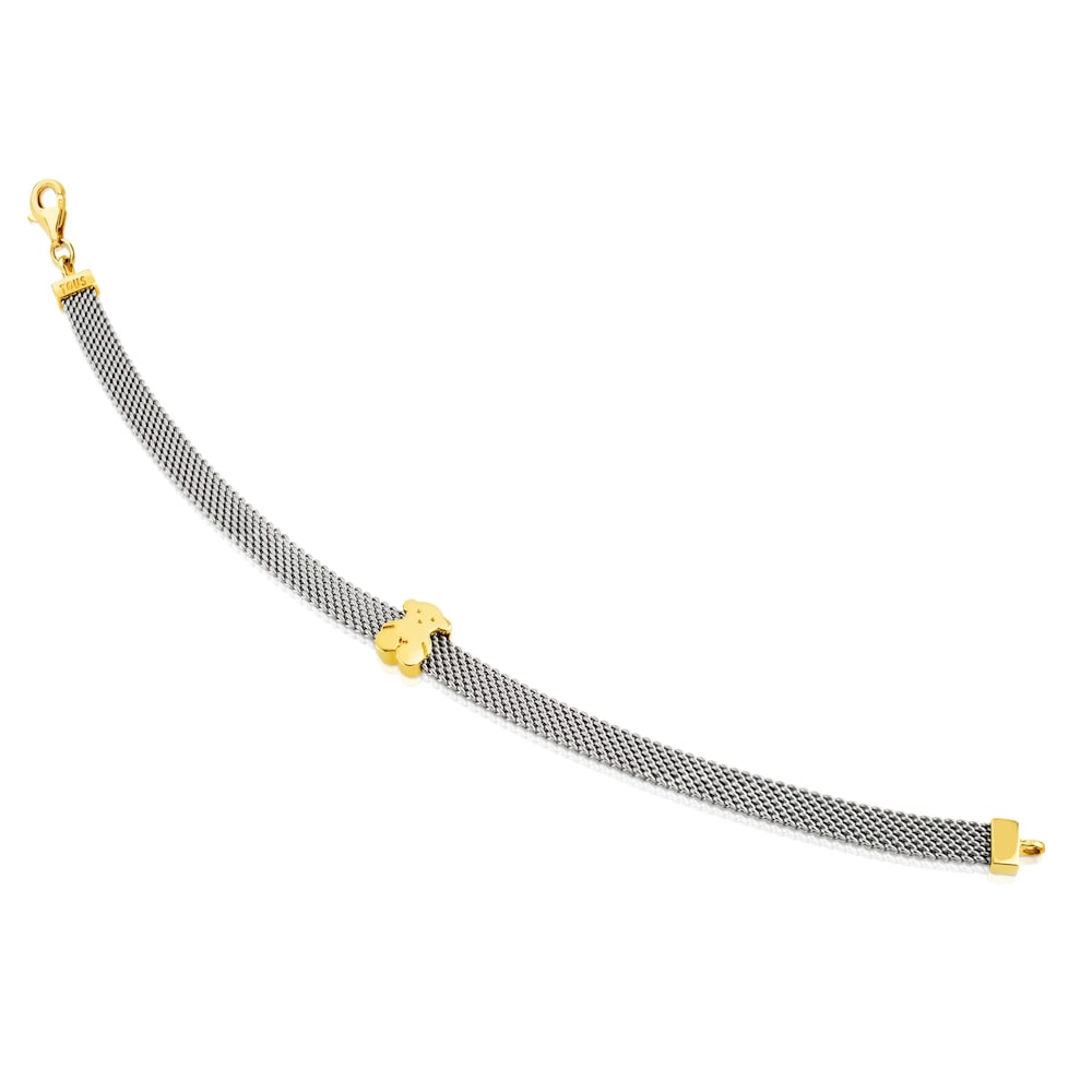 Gold and Steel Mesh Bracelet Bear motif