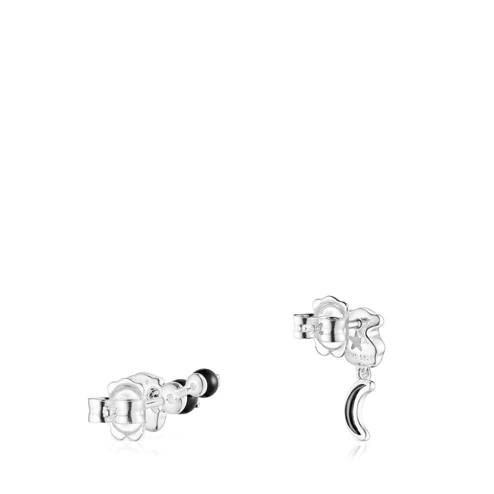 Silver Magic Nature bear-moon Earrings with onyx |