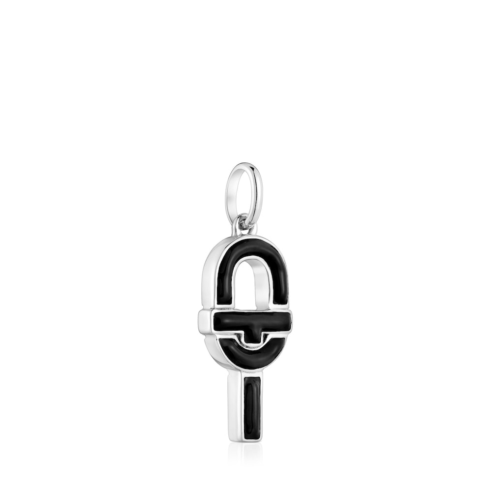 Medium silver and black enamel Pendant MANIFESTO |