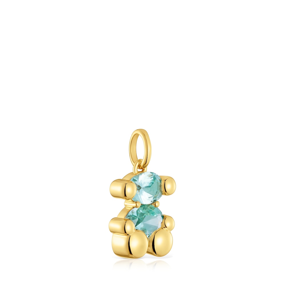 Small 18kt gold plating over silver bear motif Pendant and blue lab-grown sapphire Color Bear LGG |