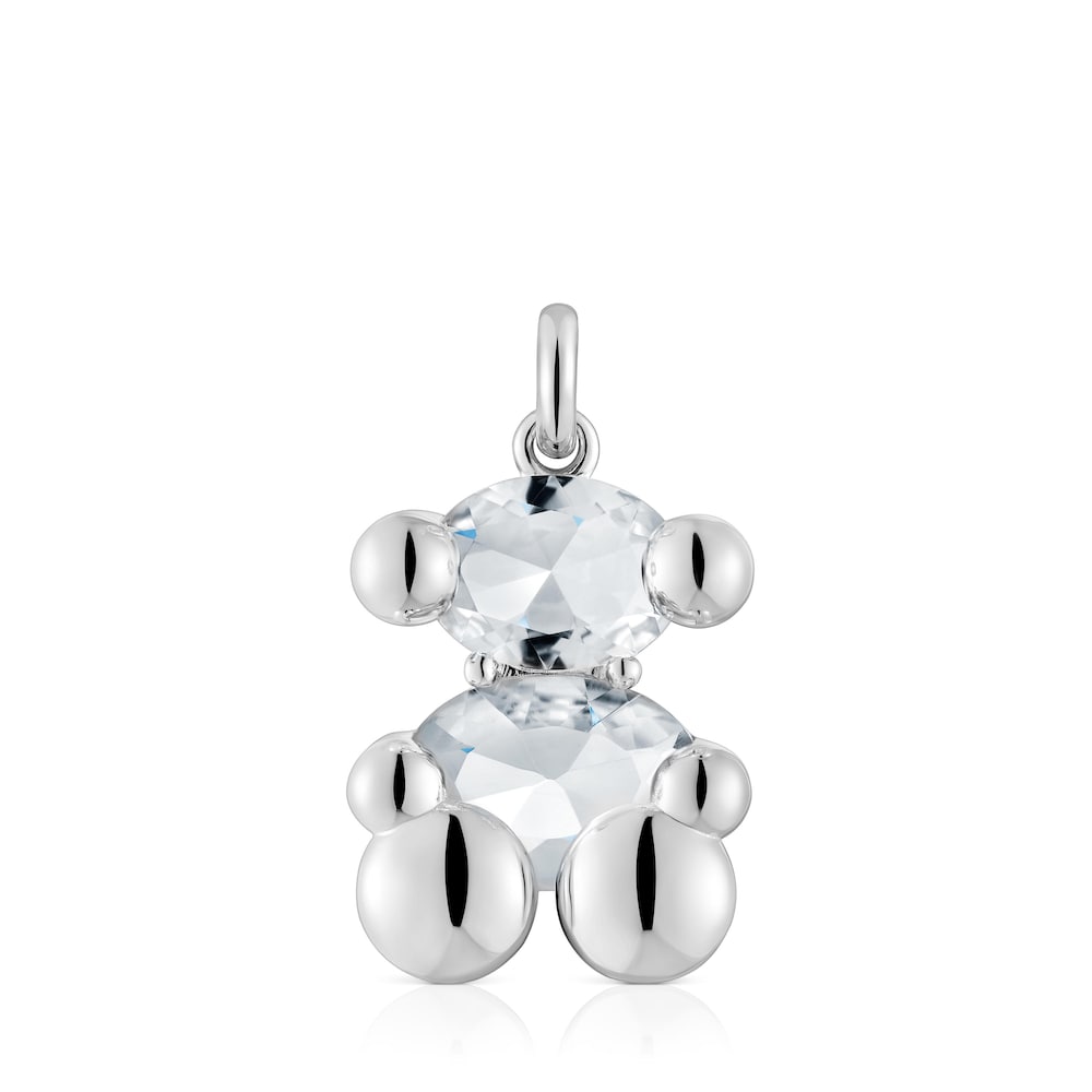 Medium silver and rock crystal quartz bear motif Pendant Color Bear