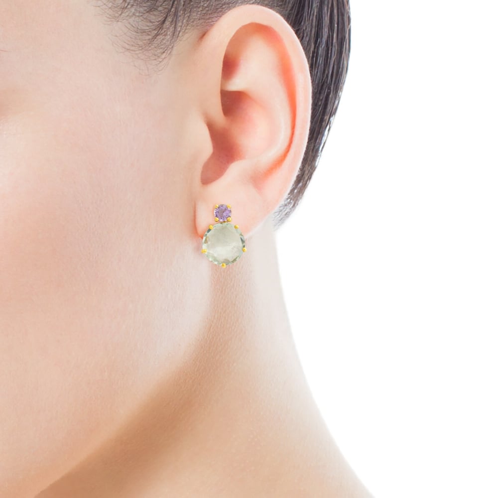 Ivette Earrings in Gold with Praseolite and Amethyst |