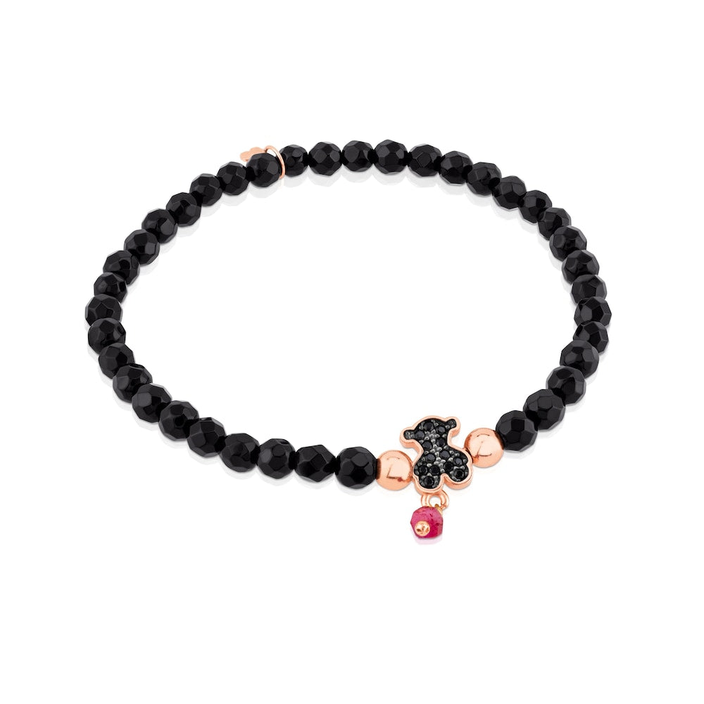 Rose Vermeil Silver Motif Bracelet with spinels and faceted onyx |