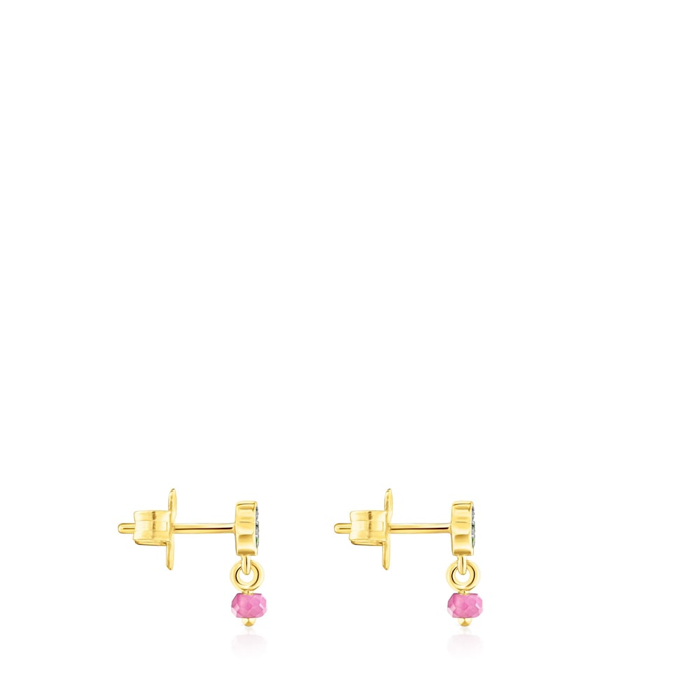 Silver vermeil New Motif Earrings with chrome diopside bear and ruby |