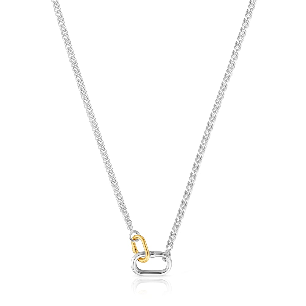 Short silver Necklace with two-tone rings Hold Oval |