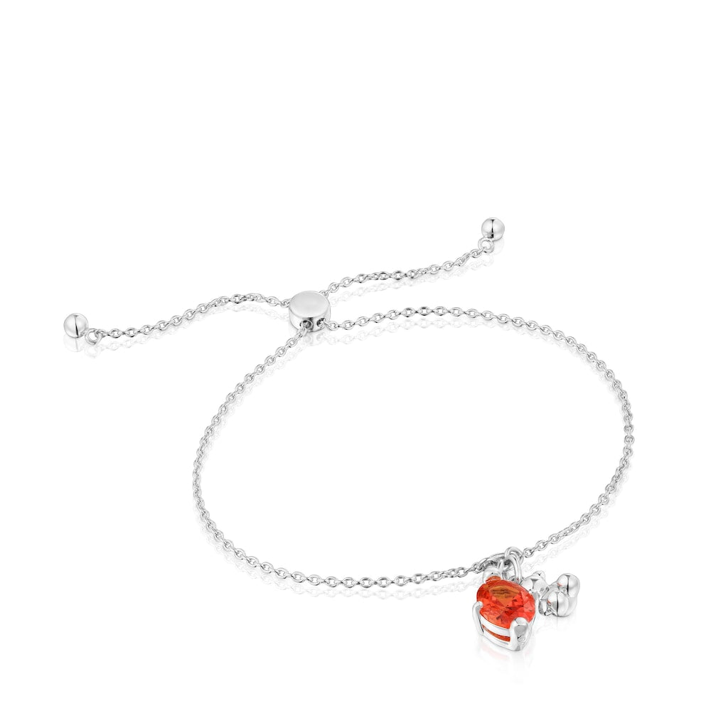 Silver bear motif chain Bracelet with lab-grown orange sapphire Bold Bear LGG |