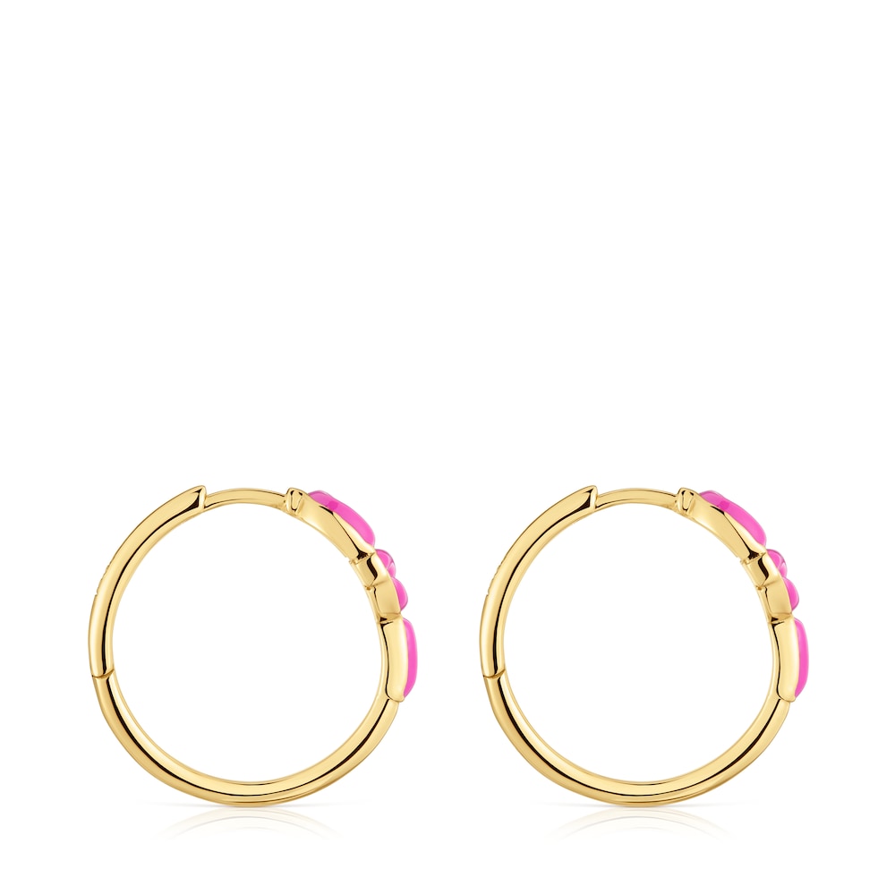 Short Hoop earrings with 18kt gold plating over silver and fuchsia-colored motif