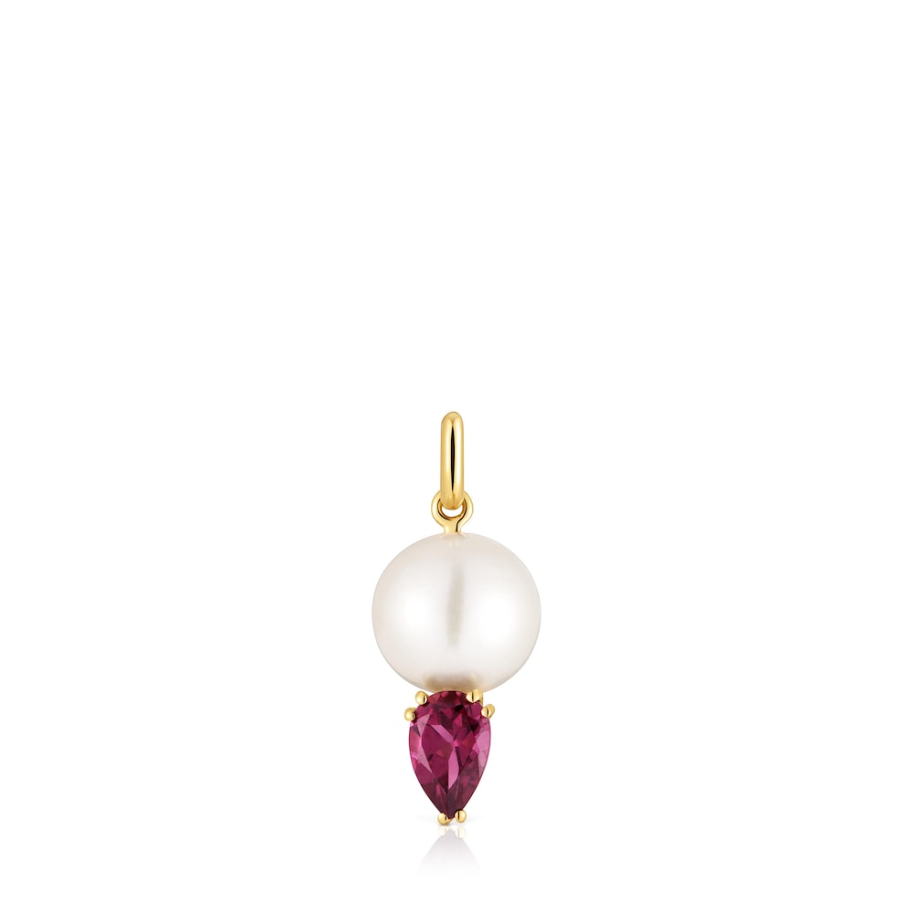 Gold Pendant with rhodolite and cultured pearl Ivette
