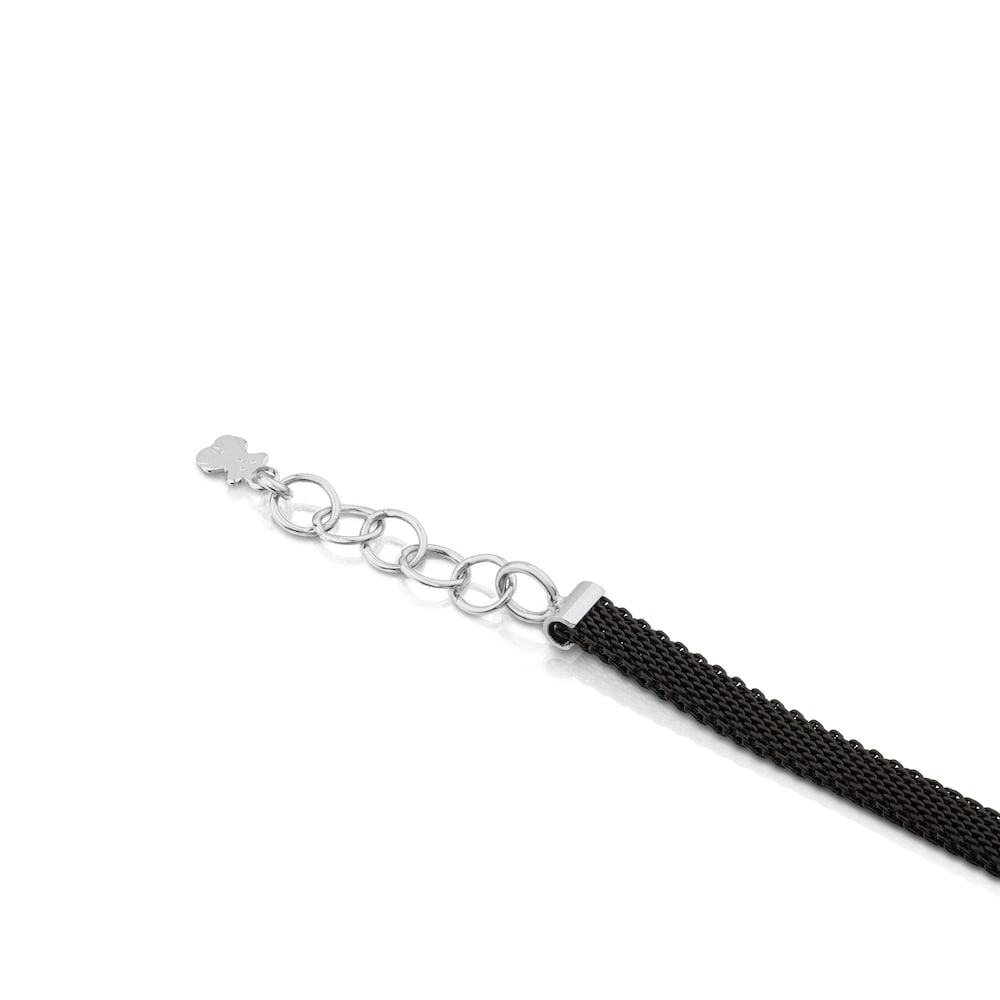 Steel and White Gold Icon Mesh Bracelet with Diamonds Bear motif