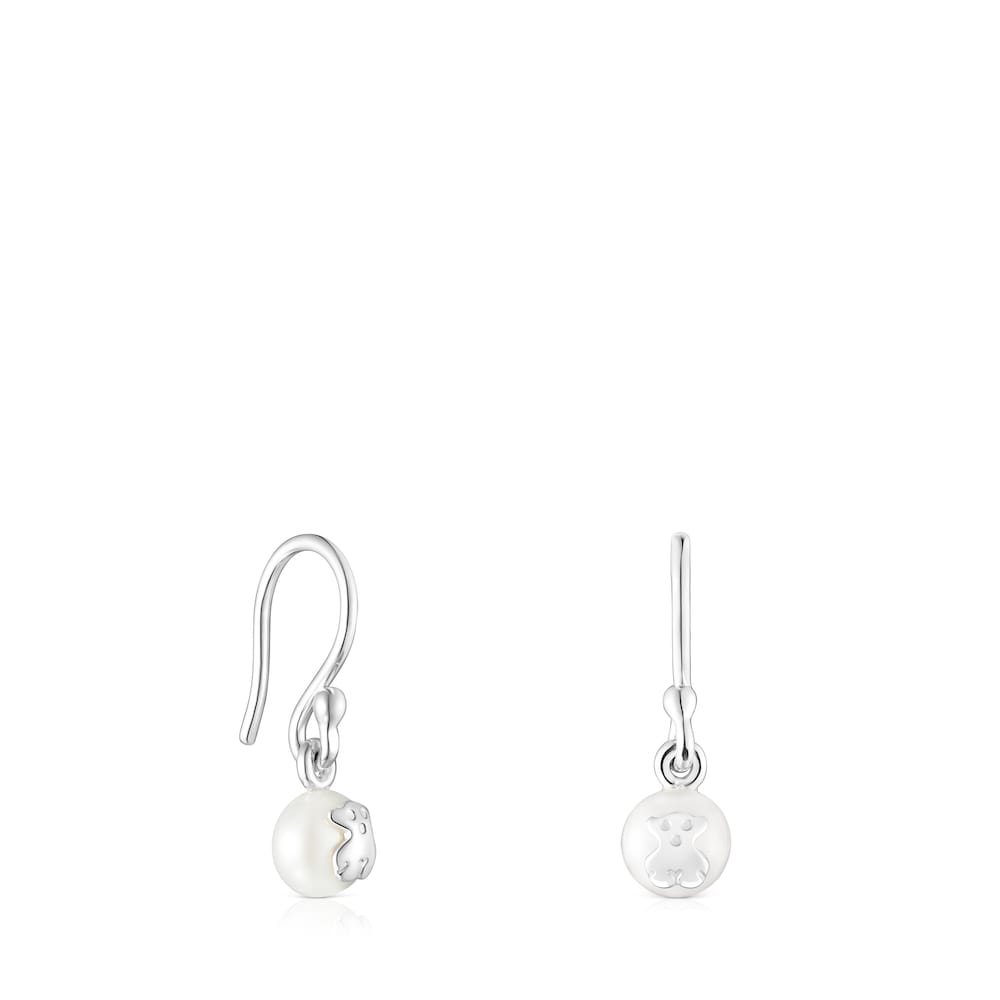 Short Silver and Pearl Icon Pearl Earrings |
