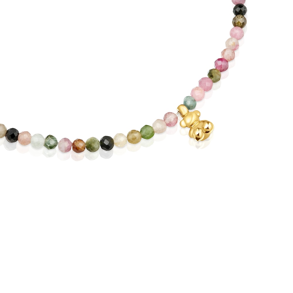 18kt gold plating over silver elastic Bracelet with tourmalines Bold Bear