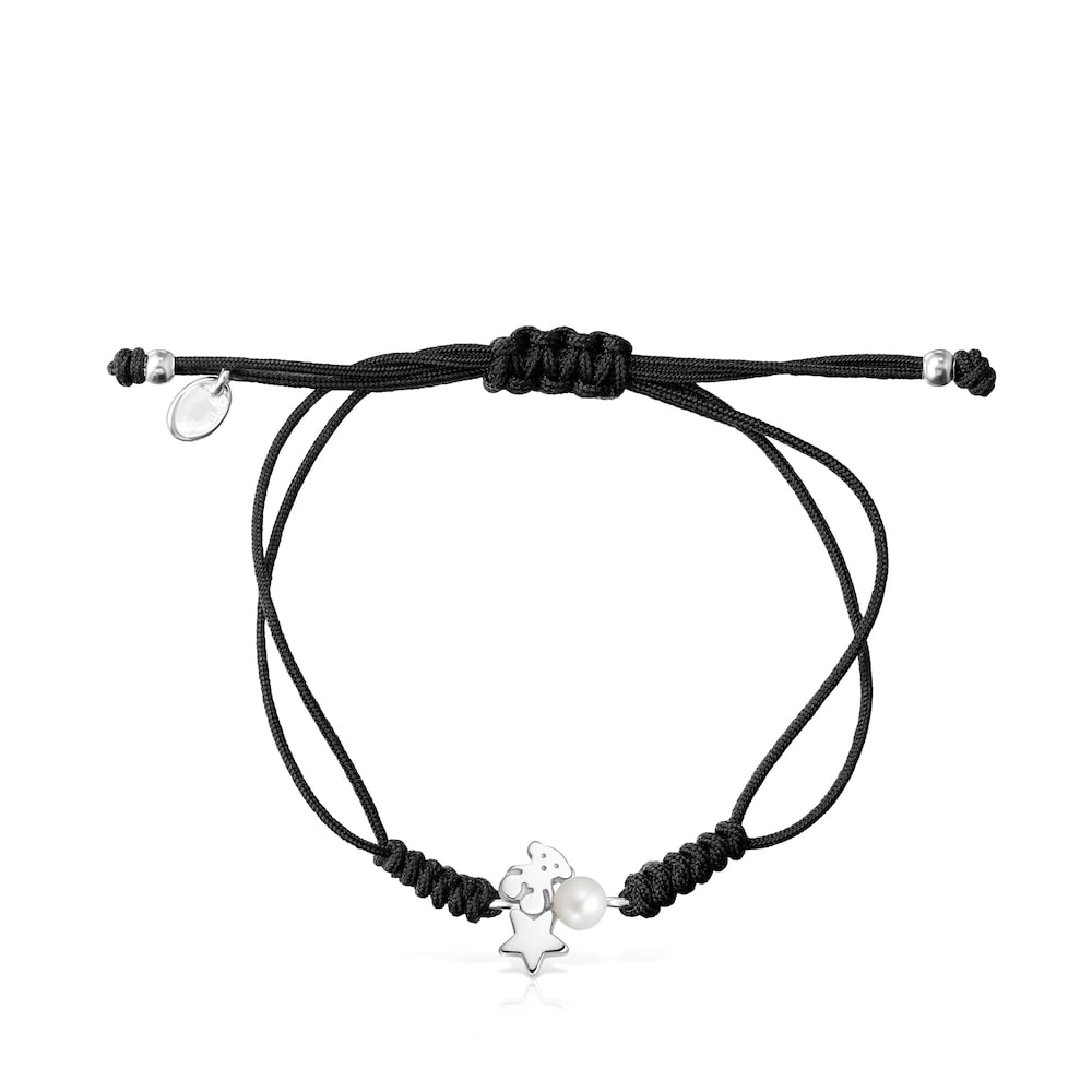Nocturne Silver Bracelet with Pearl and Black Cord |
