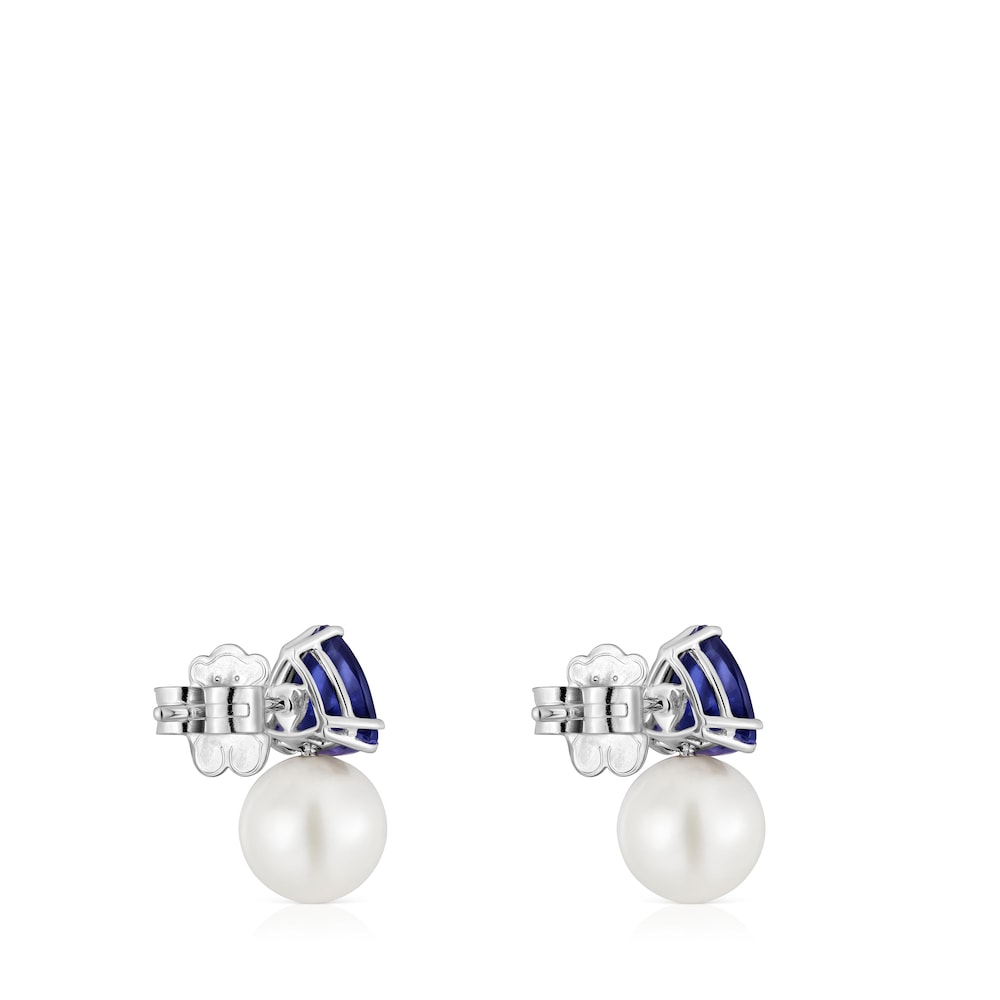 White gold Earrings with rhodolites and cultured pearl Ivette |