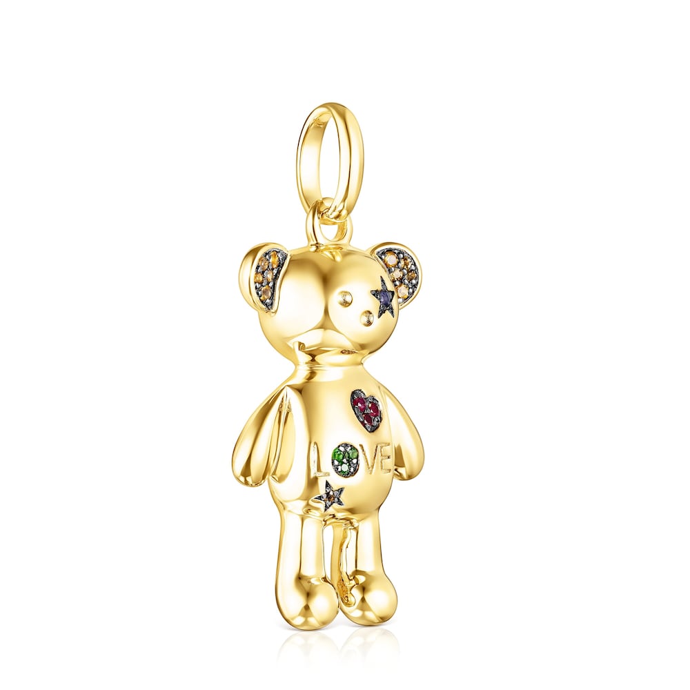 Silver Vermeil Teddy Bear Stars Pendant with Gemstones |