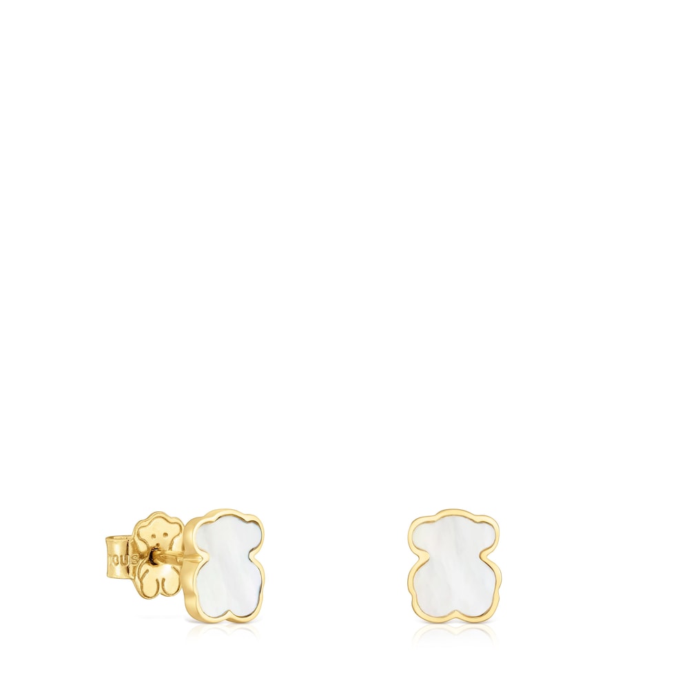 14kt gold Bear earrings with mother-of-pearl XXS |