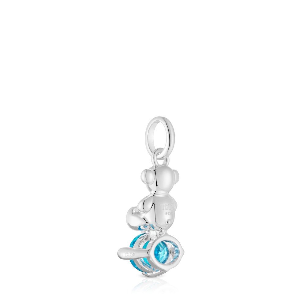 Small silver bear motif Pendant with lab-grown blue sapphire Bold Bear LGG