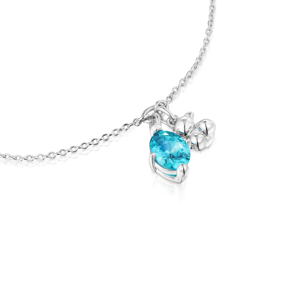 Silver bear motif chain Bracelet with lab-grown blue sapphire Bold Bear LGG