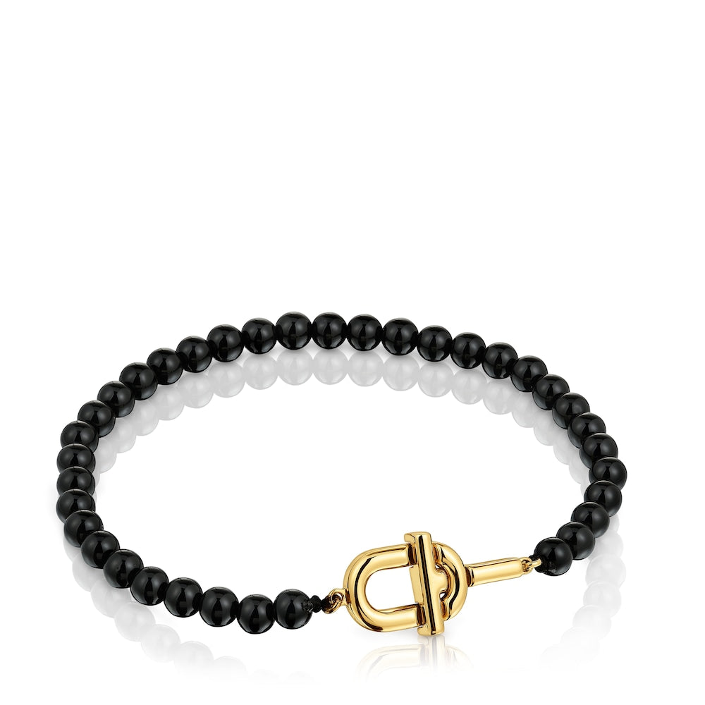 Bracelet with 18kt gold plating over silver and onyx MANIFESTO