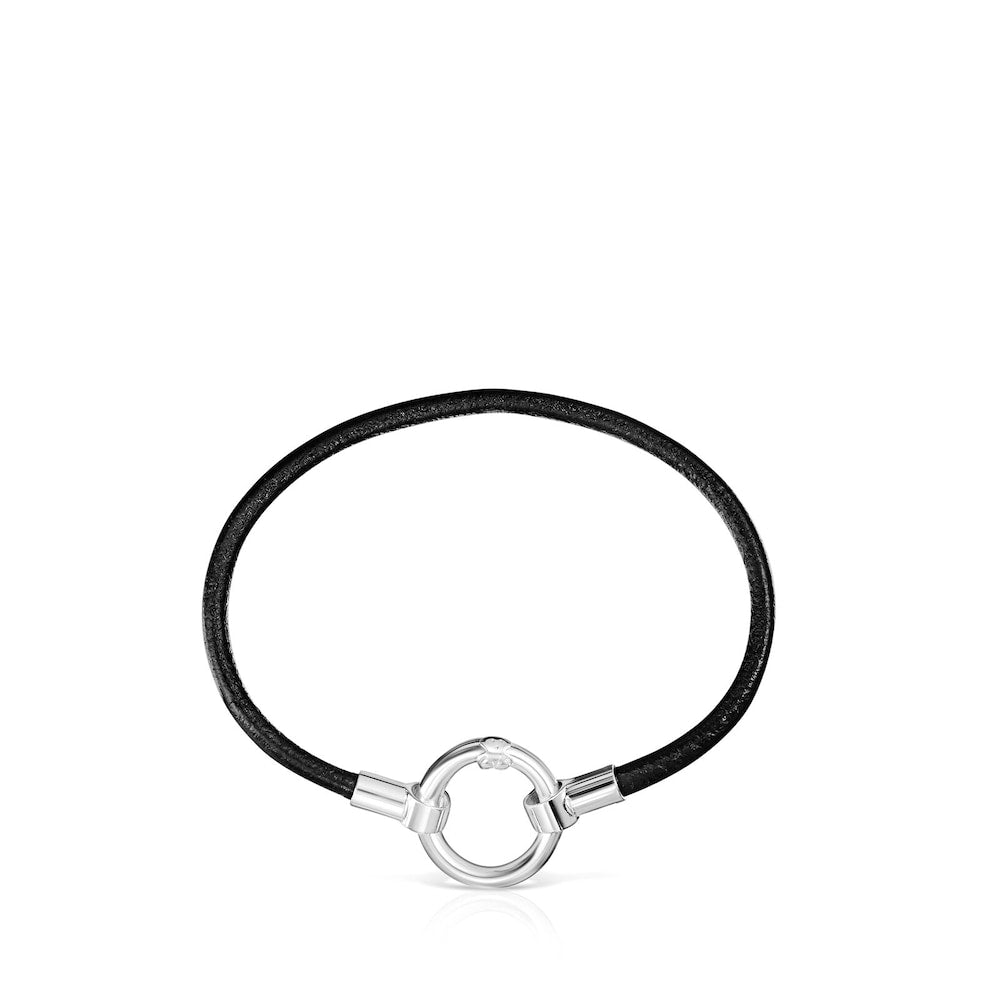 Hold Bracelet in Silver and black Leather |