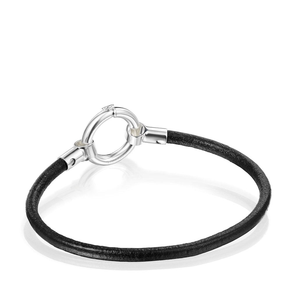 Hold Bracelet in Silver and black Leather |