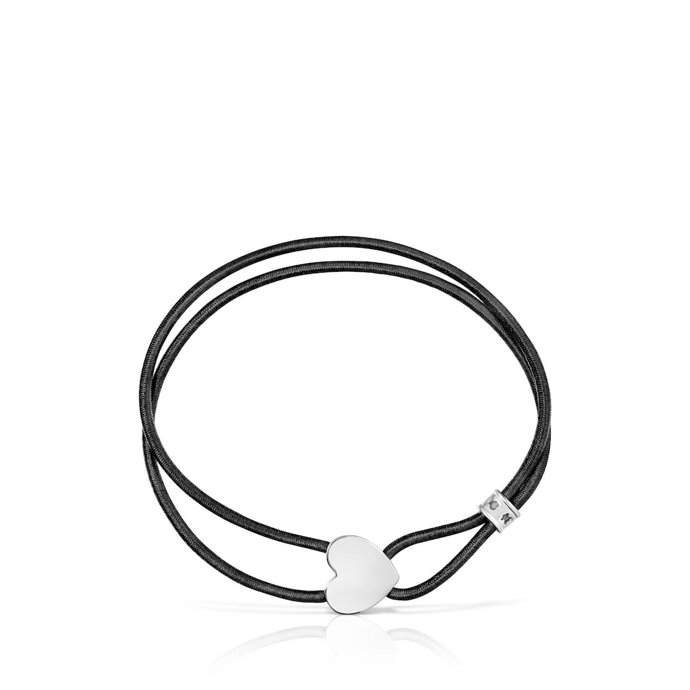 Black elastic Sweet Dolls Bracelet with silver heart |