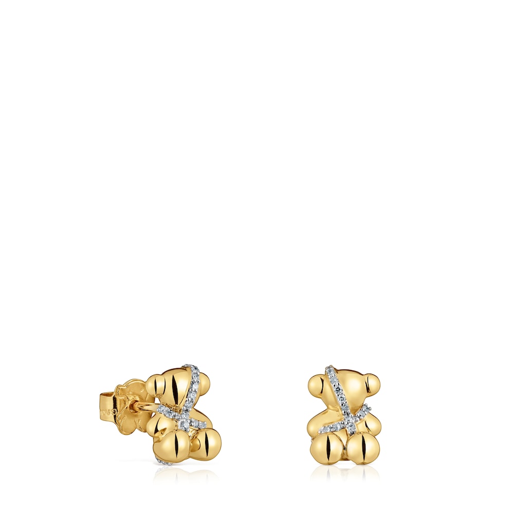 Small gold and diamonds bear Earrings Lligat |