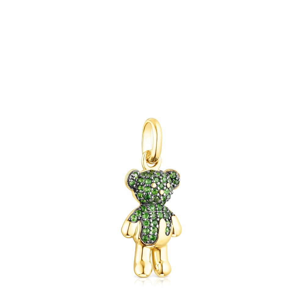 Silver vermeil Teddy Bear Splash Pendant with chrome diopside